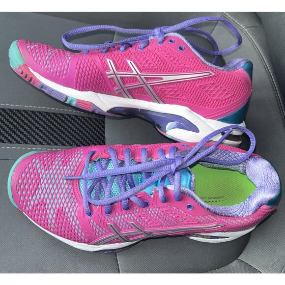Asics GEL Solution Speed Pink Blue Silver Running Shoes Women's Size 5, E450J - Picture 1 of 6